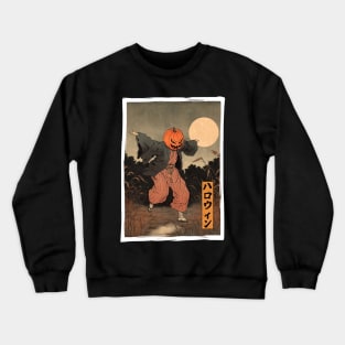 Creepy Horror Halloween Pumpkin Scarecrow Japanese Ukiyo-e Woodblock Print Crewneck Sweatshirt